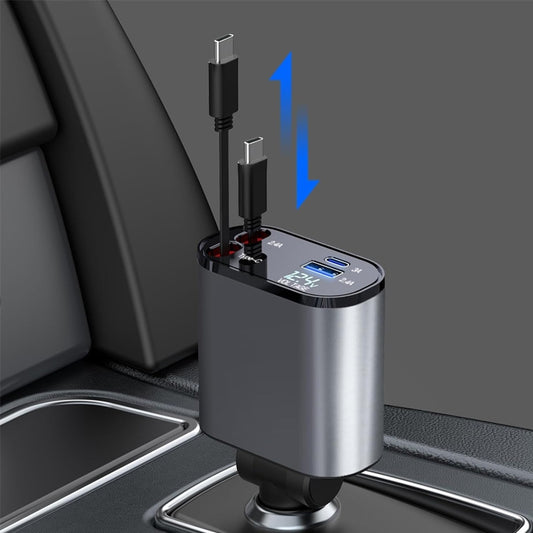 Chargeur de voiture Rétractable 4 en 1 avec deux câble Ultra rapide adaptateur USB réglable à 180°